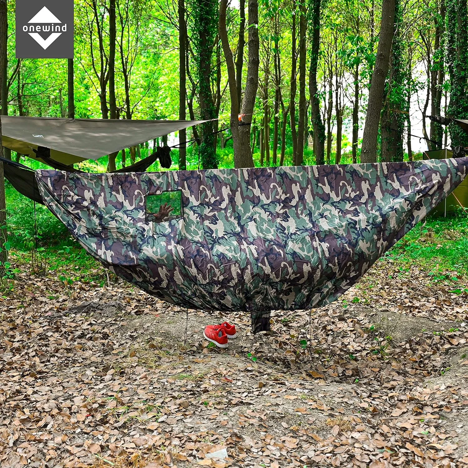 Onewind Premium Hammock Wind Sock, Hammock end Wind Block, Lightweight and Wind-Resistant Underquilt Protector for Winter and Cold Weather Protection, Backpacking, Camouflage