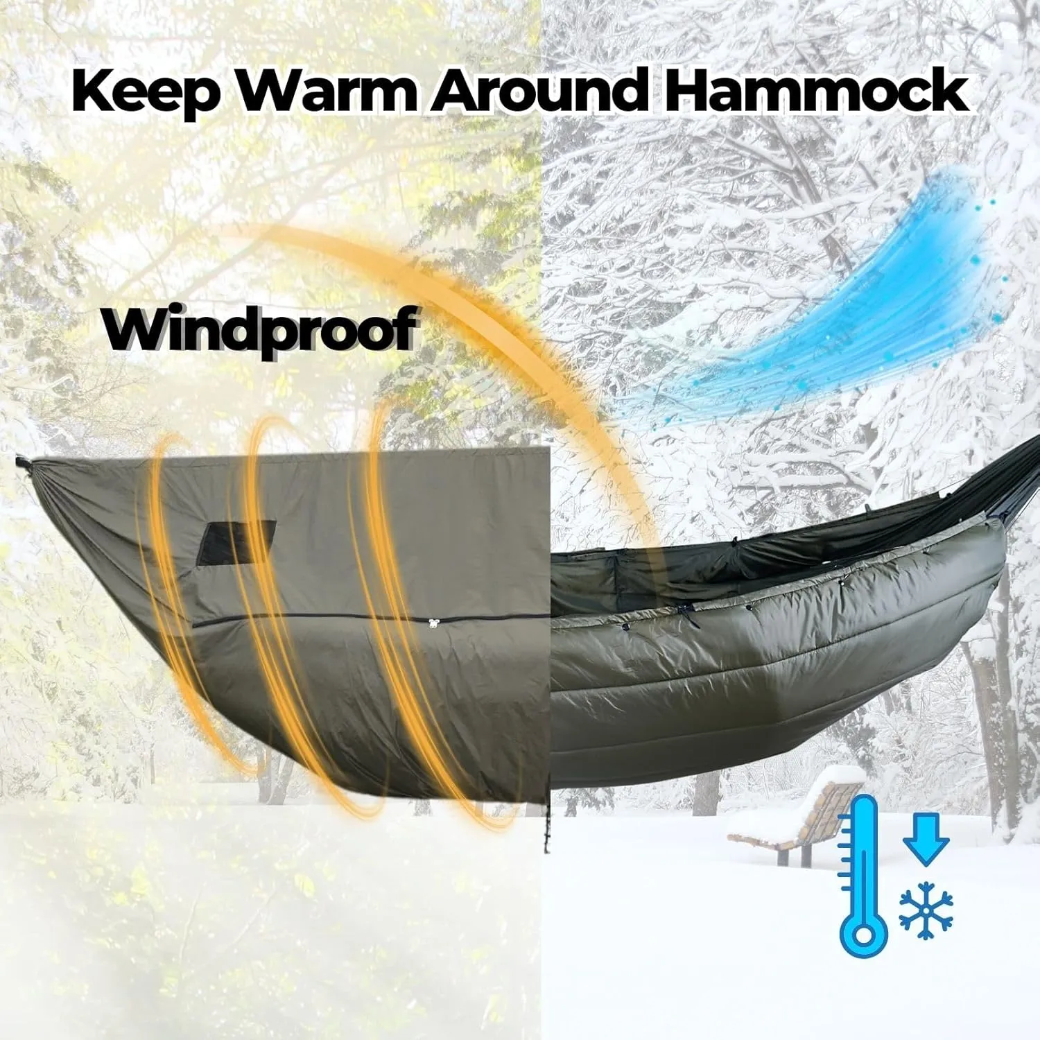 Onewind Premium Hammock Wind Sock, Hammock end Wind Block, Lightweight and Wind-Resistant Underquilt Protector for Winter and Cold Weather Protection, Backpacking, Camouflage