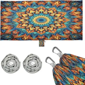 Orange Blue Mandala Camping Hammock, 330 lbs with 2 Tree Straps, Carry Bag, Single Portable Hammock for Outdoor/Indoor, Hiking, Beach, Backpacking, Travel