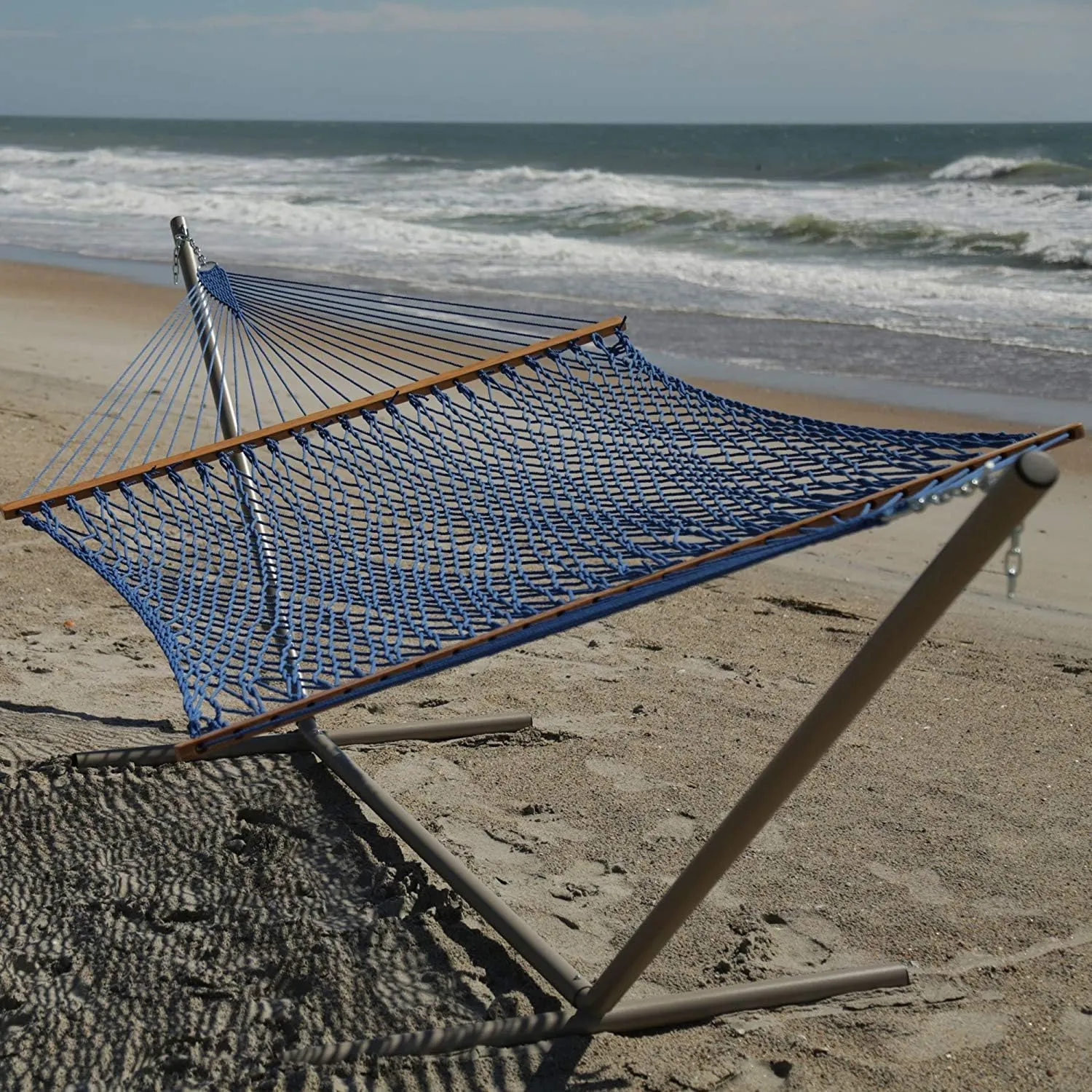 Original Pawleys Island 13DCCB Large Coastal Blue DURACORD Rope Hammock with Extension Chains & Tree Hooks, Handcrafted in The USA, Accommodates 2 People, 450 LB Weight Capacity, 13 ft. x 55 in.