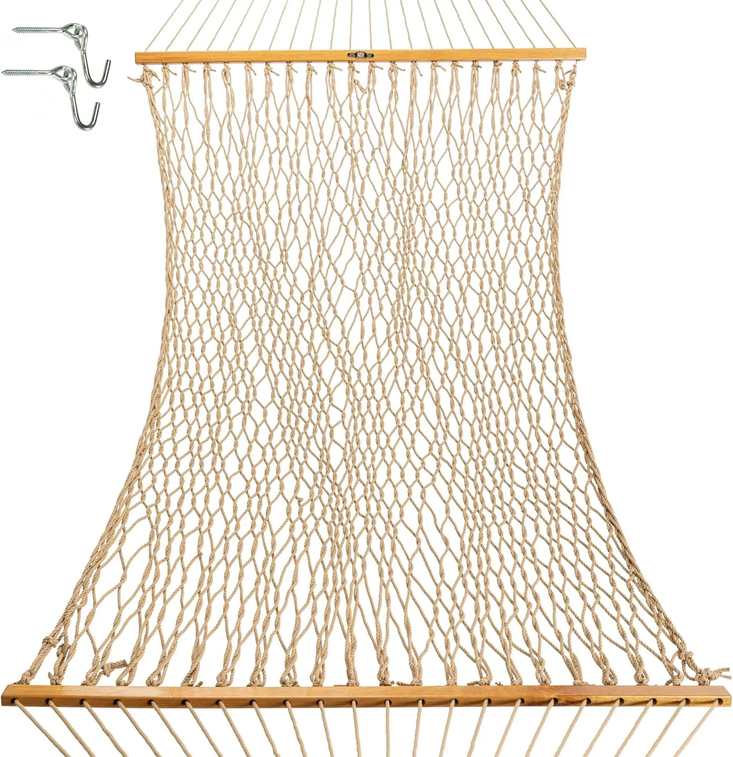 Original Pawleys Island 13DCTAN Large Tan DURACORD Rope Hammock with Free Extension Chains & Tree Hooks, Handcrafted in The USA, Accommodates 2 People, 450 LB Weight Capacity, 13 ft. x 55 in.