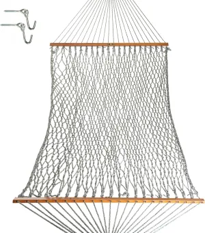 Original Pawleys Island Large Green Oatmeal Heirloom Tweed DURACORD® Rope Hammock with Extension Chains & Tree Hooks, Handcrafted in The USA, 450 LB Weight Capacity, 13 ft. x 55 in.