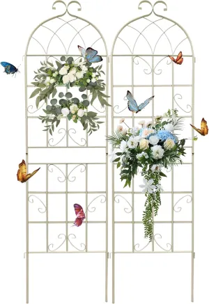 Osparple 71 x 20 Inch Garden Trellis, 2 Pack Metal Trellis for Climbing Plants Outdoor, Rustproof Plant Supports for Outdoor Plants, Roses, Vines, Flowers and Vegetables, Cream White