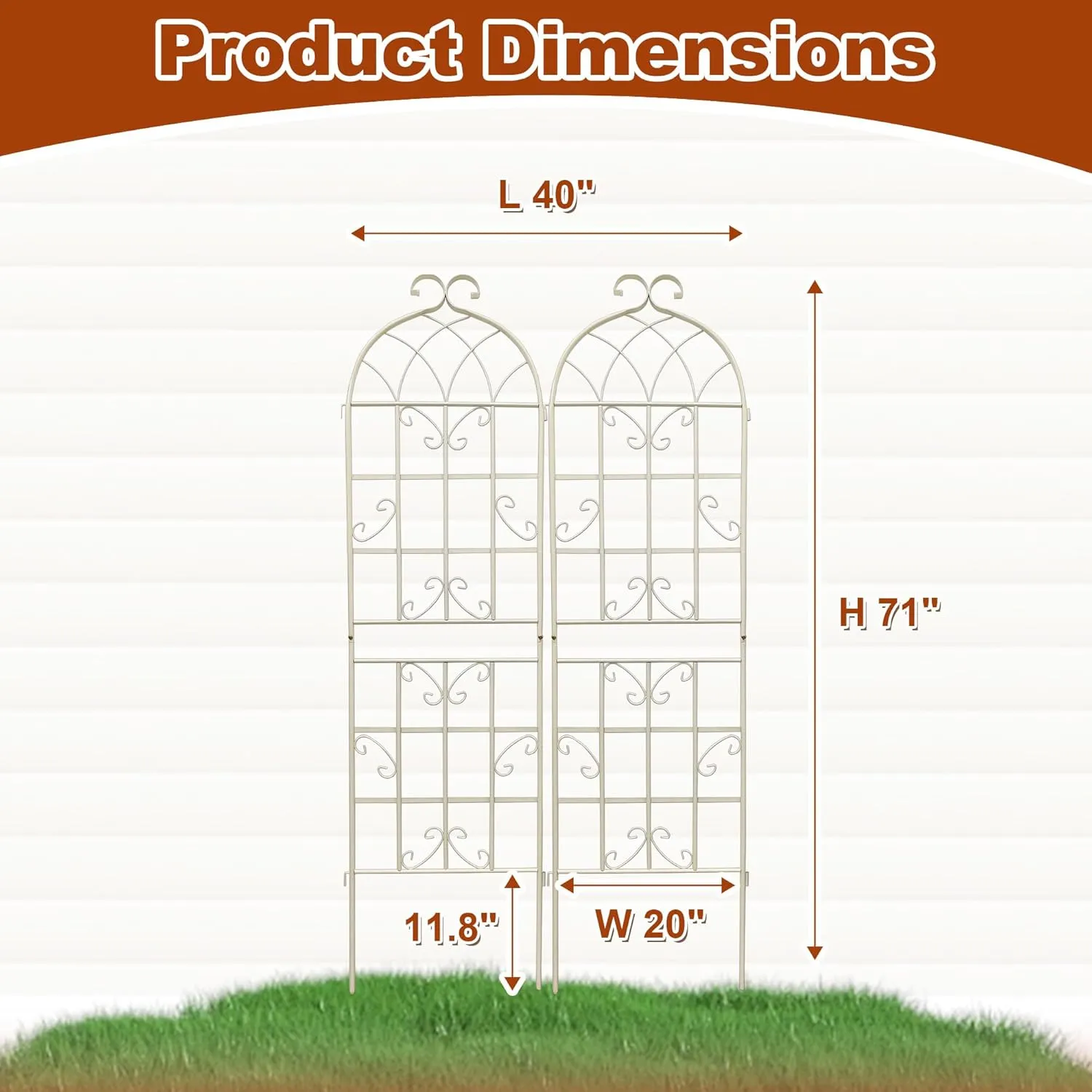 Osparple 71 x 20 Inch Garden Trellis, 2 Pack Metal Trellis for Climbing Plants Outdoor, Rustproof Plant Supports for Outdoor Plants, Roses, Vines, Flowers and Vegetables, Cream White