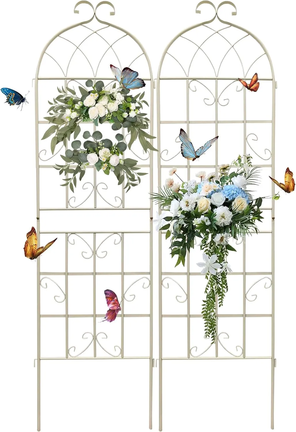 Osparple 71 x 20 Inch Garden Trellis, 2 Pack Metal Trellis for Climbing Plants Outdoor, Rustproof Plant Supports for Outdoor Plants, Roses, Vines, Flowers and Vegetables, Cream White