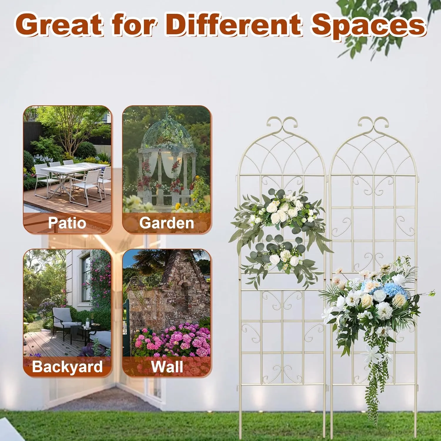Osparple 71 x 20 Inch Garden Trellis, 2 Pack Metal Trellis for Climbing Plants Outdoor, Rustproof Plant Supports for Outdoor Plants, Roses, Vines, Flowers and Vegetables, Cream White