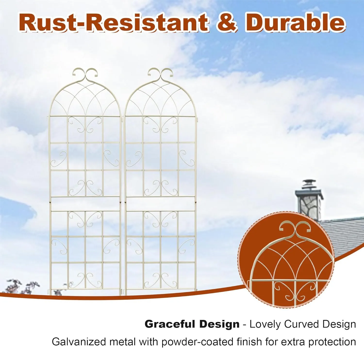 Osparple 71 x 20 Inch Garden Trellis, 2 Pack Metal Trellis for Climbing Plants Outdoor, Rustproof Plant Supports for Outdoor Plants, Roses, Vines, Flowers and Vegetables, Cream White