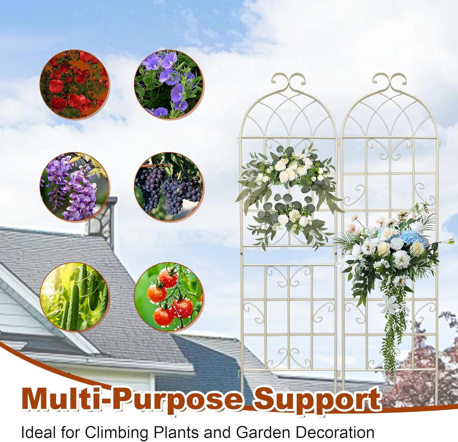 Osparple 71 x 20 Inch Garden Trellis, 2 Pack Metal Trellis for Climbing Plants Outdoor, Rustproof Plant Supports for Outdoor Plants, Roses, Vines, Flowers and Vegetables, Cream White