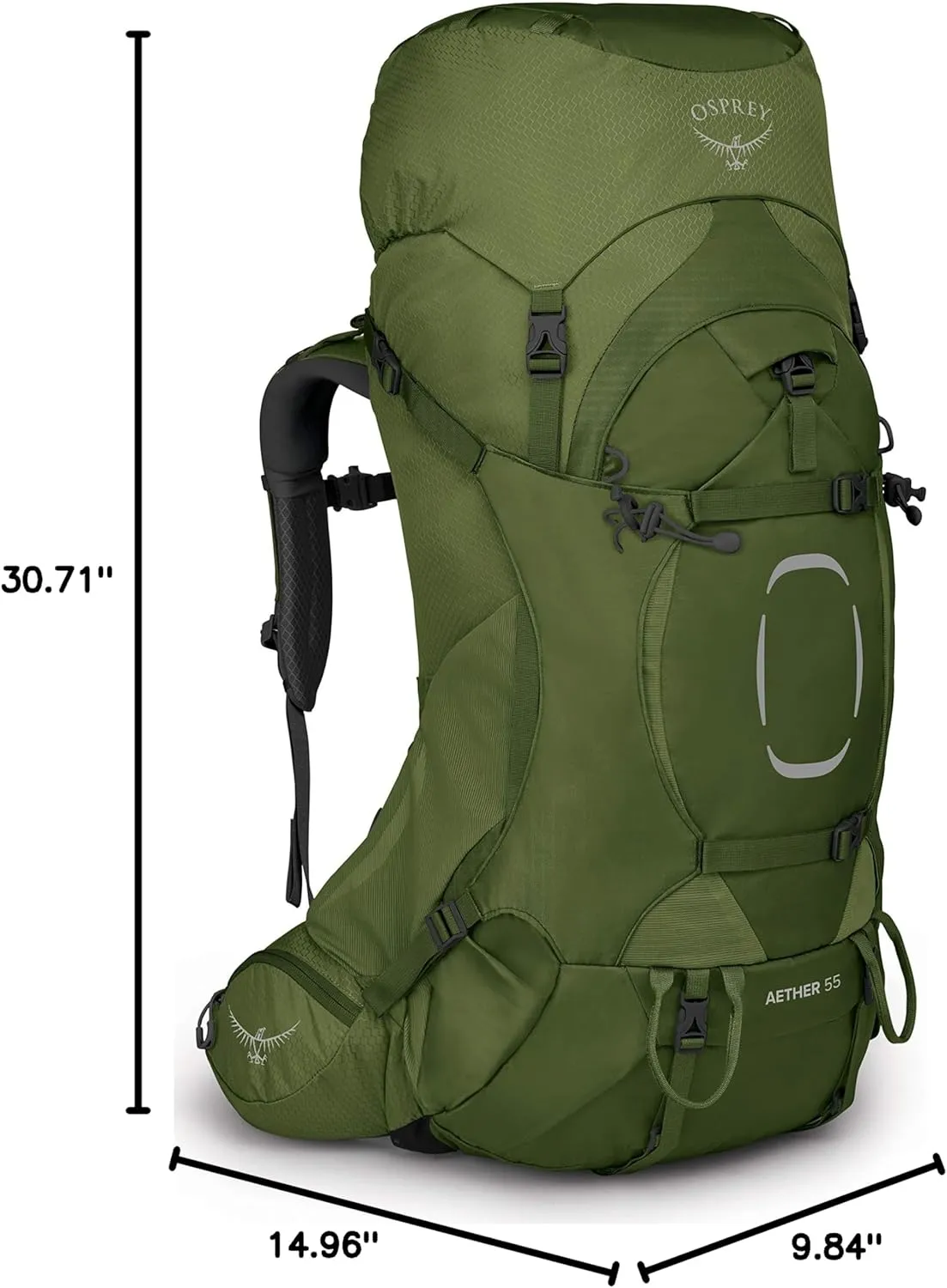 Osprey Aether 55L Men's Backpacking Backpack, Garlic Mustard Green, S/M