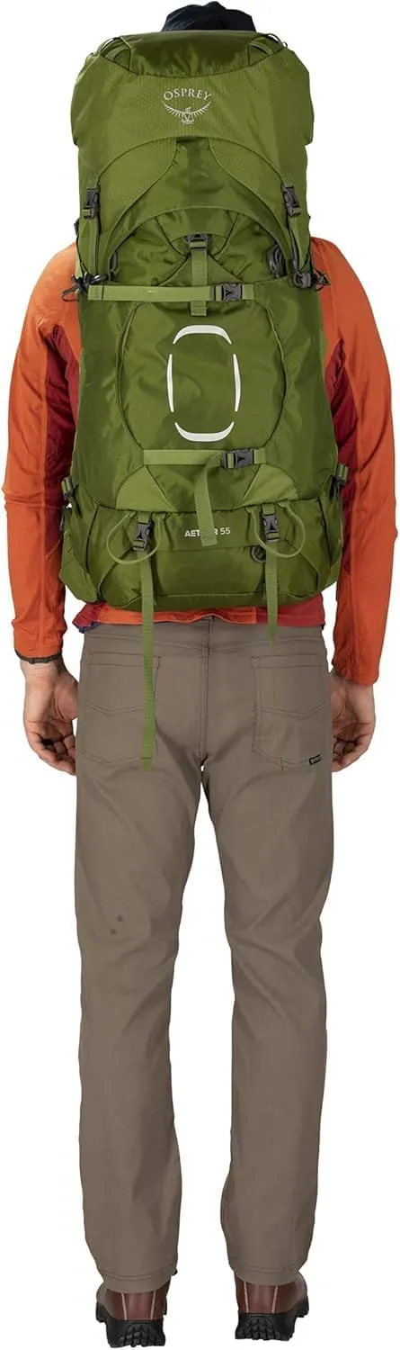 Osprey Aether 55L Men's Backpacking Backpack, Garlic Mustard Green, S/M