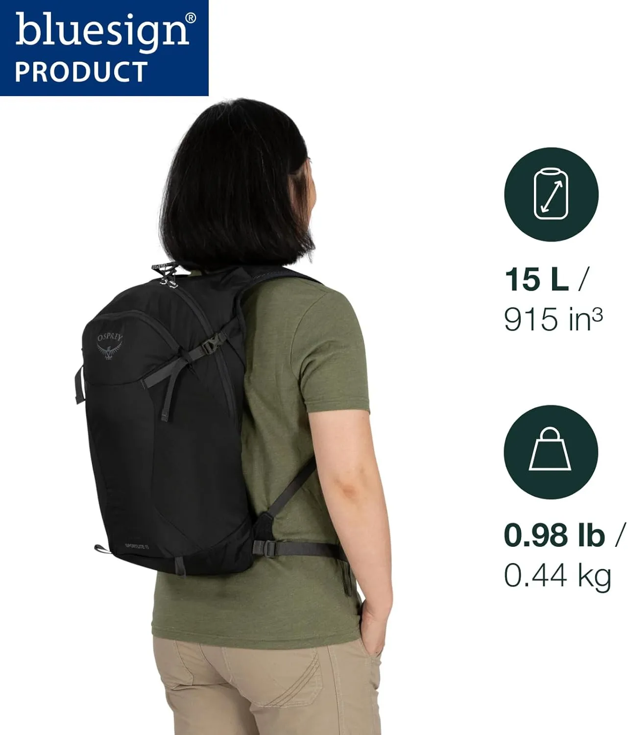 Osprey Sportlite 15L Unisex Hiking Backpack, Pine Leaf Green