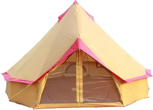 Outdoor Bell Tent 4-Season Yurt Tents for Camping 4 Meters Waterproof Portable Glamping Bell Tent 3-10 Persons Canvas Tent with Side Storage Bag Hook for Family Camping Hiking Hello
