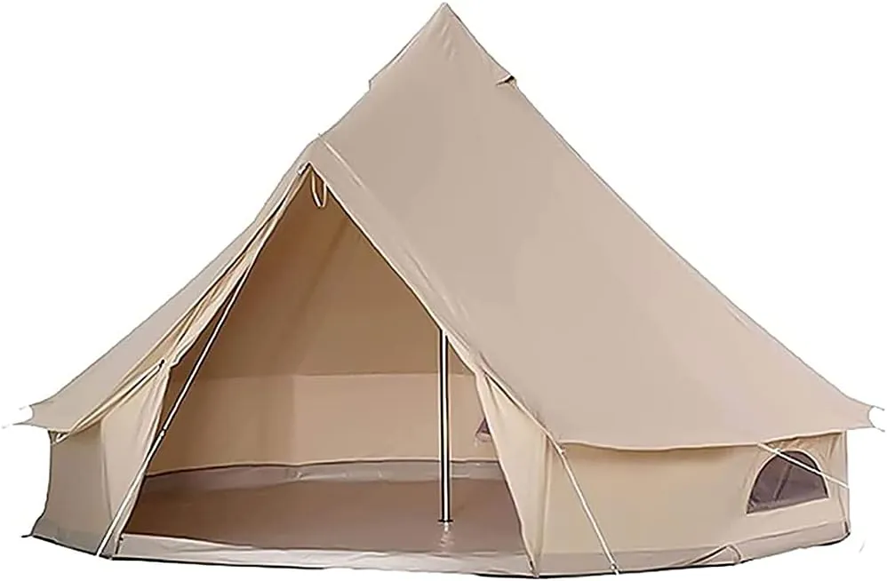 Outdoor Bell Tents Large Canvas Glamping Yurt Teepee Tents with Zipped Groundsheet and Chimney for Family Camping Hiking Hunting Party Shelter, 3/4/5/6m