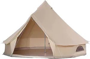 Outdoor Bell Tents Large Canvas Glamping Yurt Teepee Tents with Zipped Groundsheet and Chimney for Family Camping Hiking Hunting Party Shelter, 3/4/5/6m