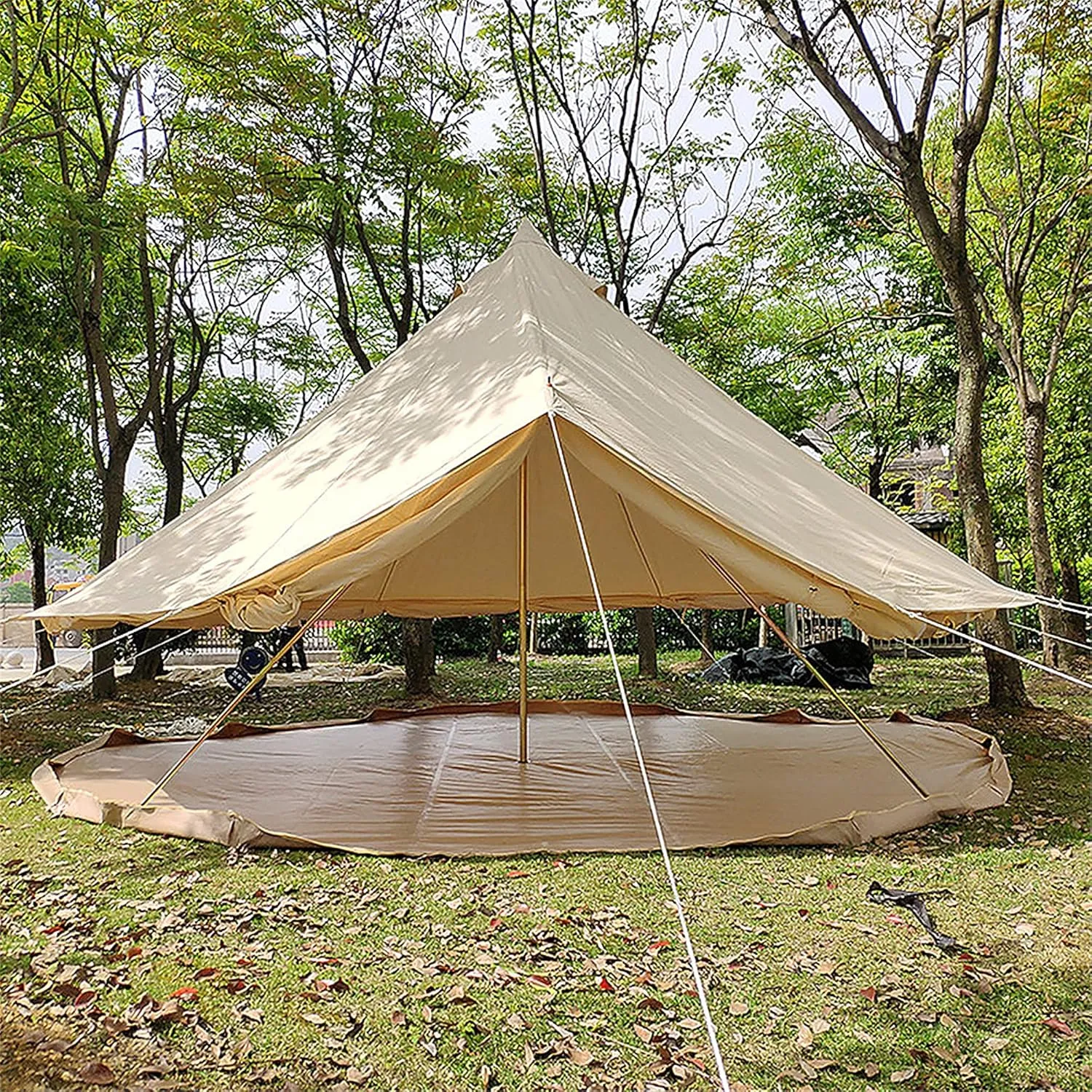 Outdoor Bell Tents Large Waterproof Canvas Glamping Yurt Tent with Zipped Groundsheet and Chimney for Family Camping Hiking Hunting Party Shelter, 3/4/5/6m