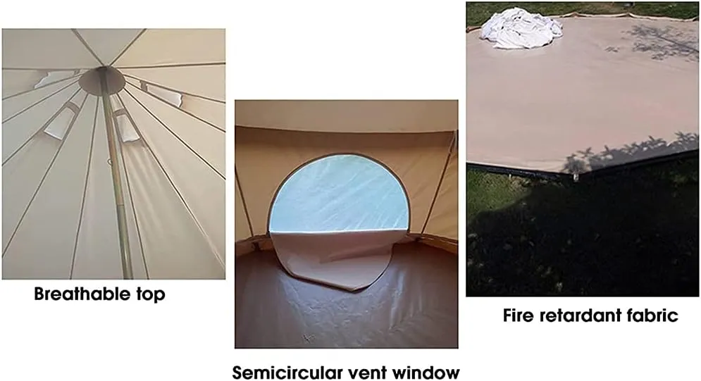 Outdoor Bell Tents Large Waterproof Canvas Glamping Yurt Tent with Zipped Groundsheet and Chimney for Family Camping Hiking Hunting Party Shelter, 3/4/5/6m