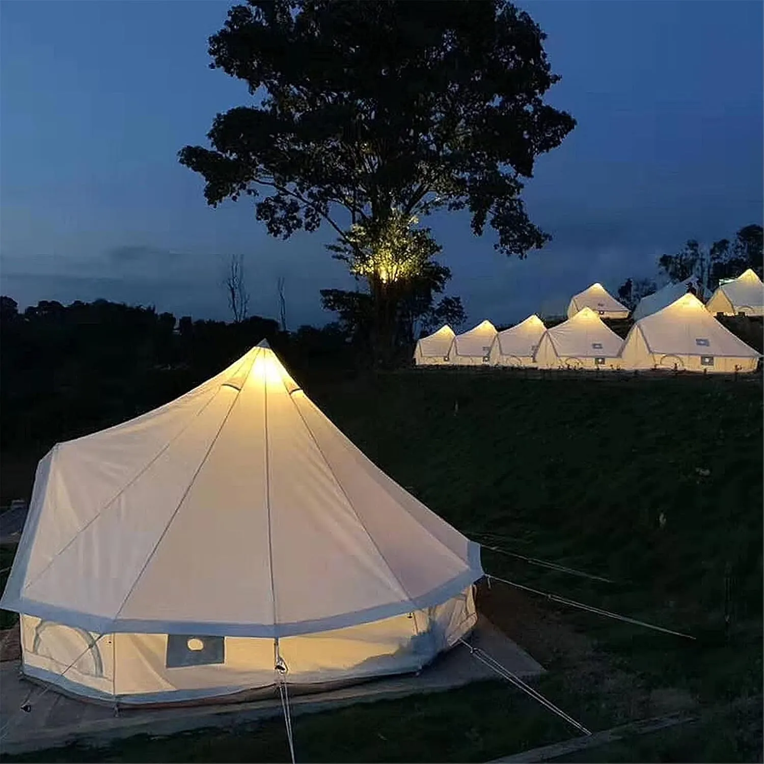 Outdoor Bell Tents Large Waterproof Canvas Glamping Yurt Tent with Zipped Groundsheet and Chimney for Family Camping Hiking Hunting Party Shelter, 3/4/5/6m