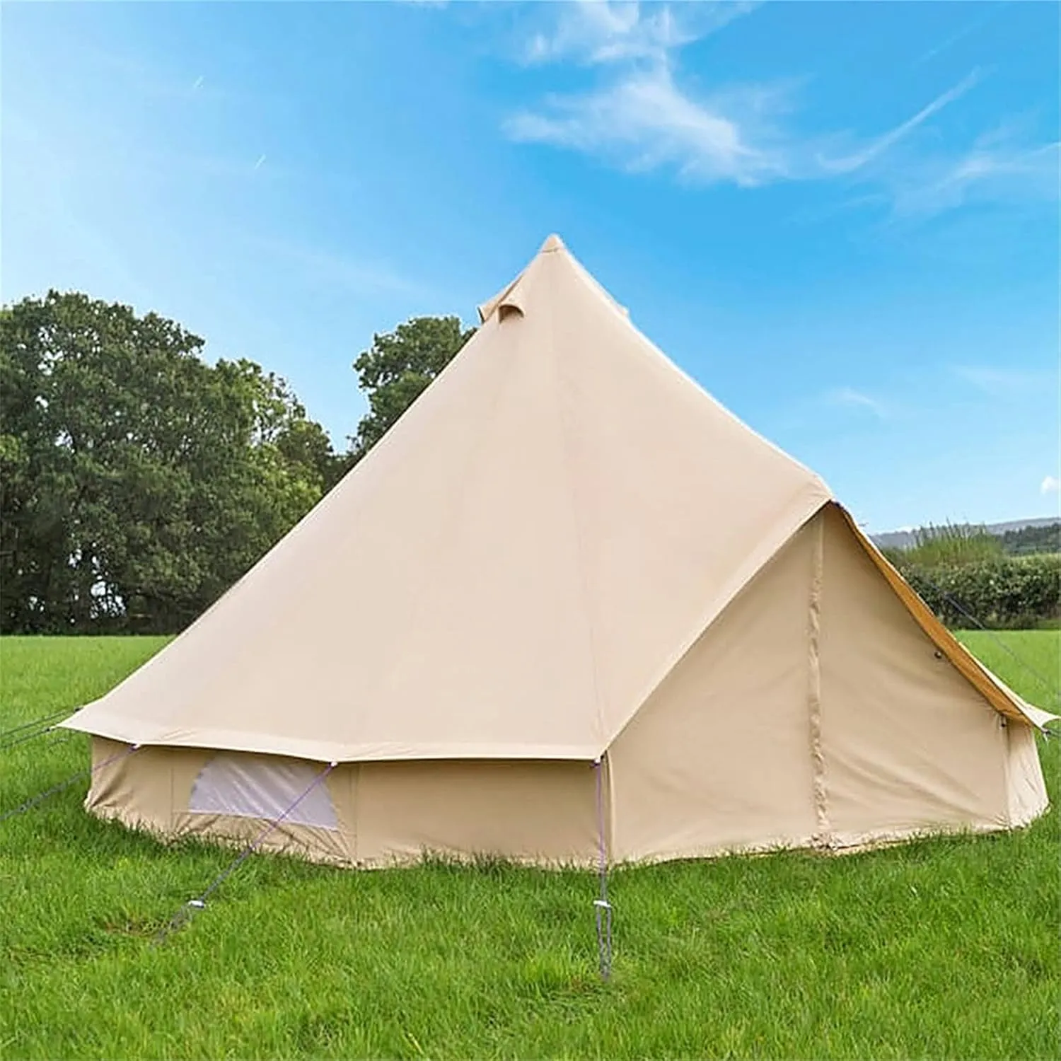 Outdoor Bell Tents Large Waterproof Canvas Glamping Yurt Tent with Zipped Groundsheet and Chimney for Family Camping Hiking Hunting Party Shelter, 3/4/5/6m