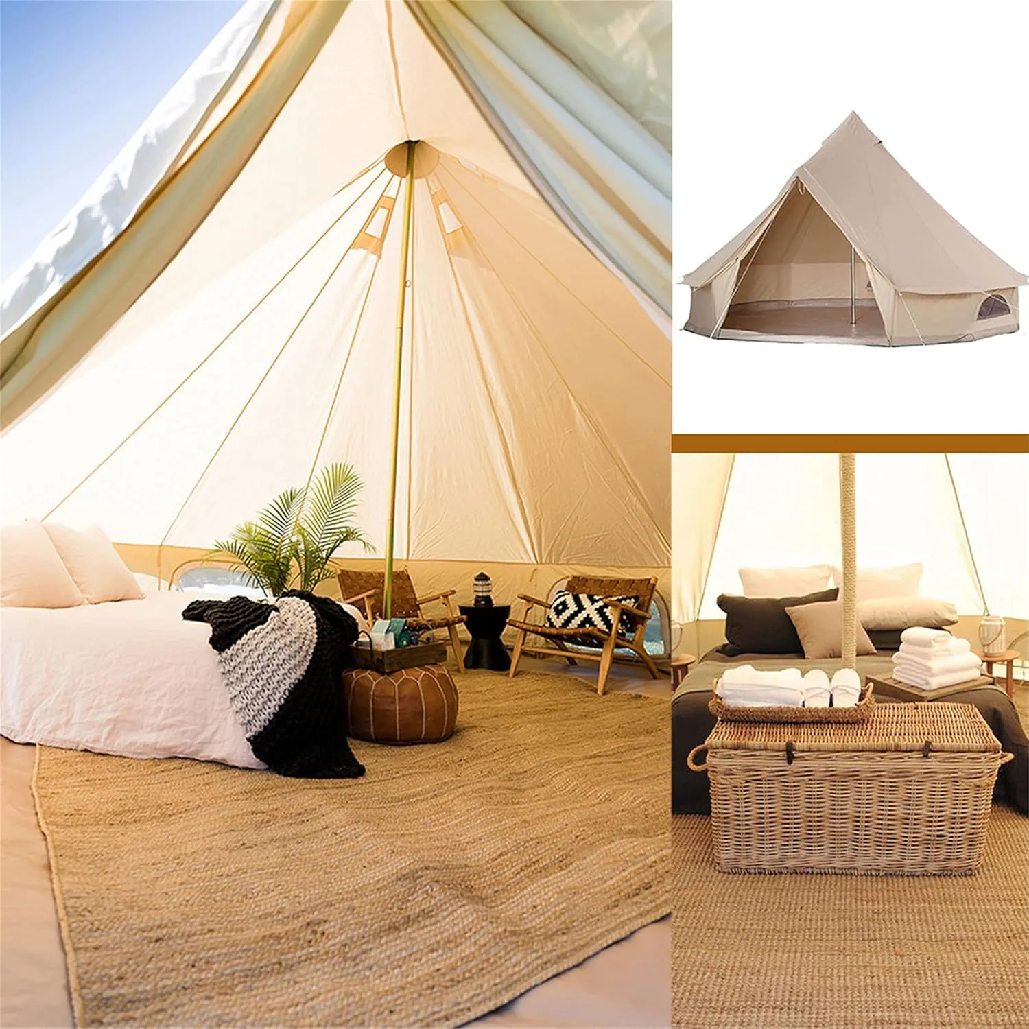 Outdoor Bell Tents Large Waterproof Canvas Glamping Yurt Tent with Zipped Groundsheet and Chimney for Family Camping Hiking Hunting Party Shelter, 3/4/5/6m