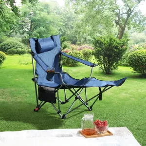 Outdoor Camping Chairs Folding/Portable/Adjustable Reclining Chair(Three-Level Adjustment), Side Pockets & Cup Holder,Carry Bag,Dark Blue