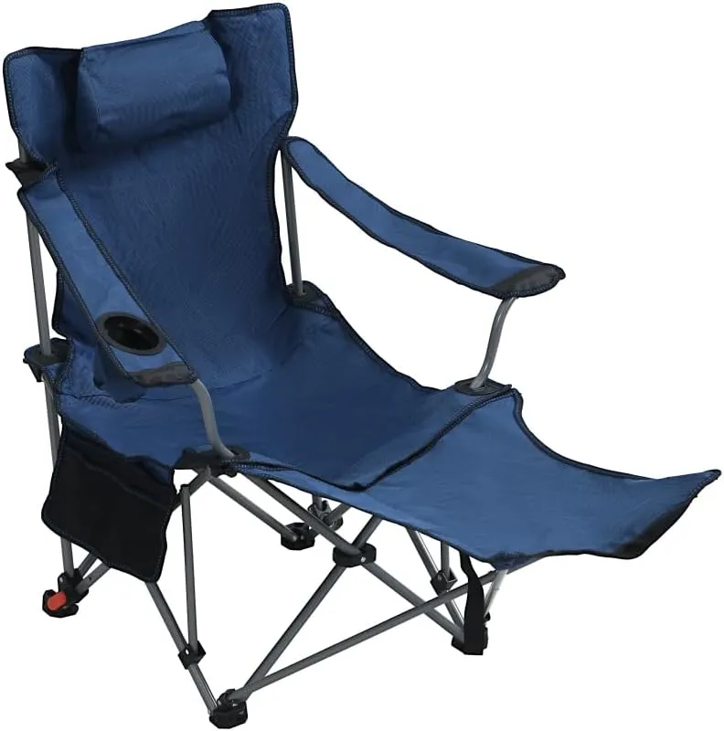 Outdoor Camping Chairs Folding/Portable/Adjustable Reclining Chair(Three-Level Adjustment), Side Pockets & Cup Holder,Carry Bag,Dark Blue