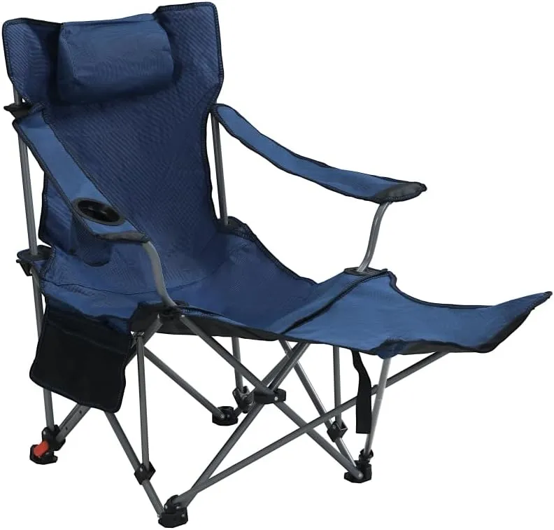 Outdoor Camping Chairs Folding/Portable/Adjustable Reclining Chair(Three-Level Adjustment), Side Pockets & Cup Holder,Carry Bag,Dark Blue