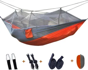 Outdoor Camping Hammock,Ultralight Portable Hammock with Mosquito Net,Lightweight Nylon Parachute Hammock for Travel Indoor Orange 260x140cm