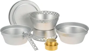 Outdoor Cooking Utensils, Portable Camping Cookware Mess Kit Stove Spirit with Stand Pot Pan with Gripper Outdoor Cooking Set for Backpacking Hiking Picnic BBQ, Silver
