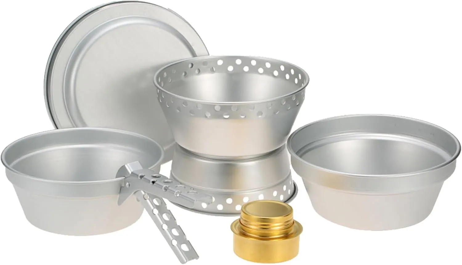 Outdoor Cooking Utensils, Portable Camping Cookware Mess Kit Stove Spirit with Stand Pot Pan with Gripper Outdoor Cooking Set for Backpacking Hiking Picnic BBQ, Silver