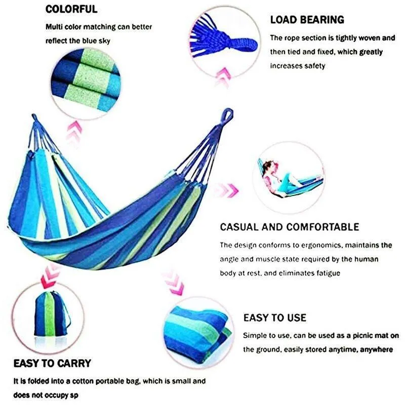 Outdoor Double Hammock Bed Swinging Camping Hanging Tree Strap Hook Mel Au