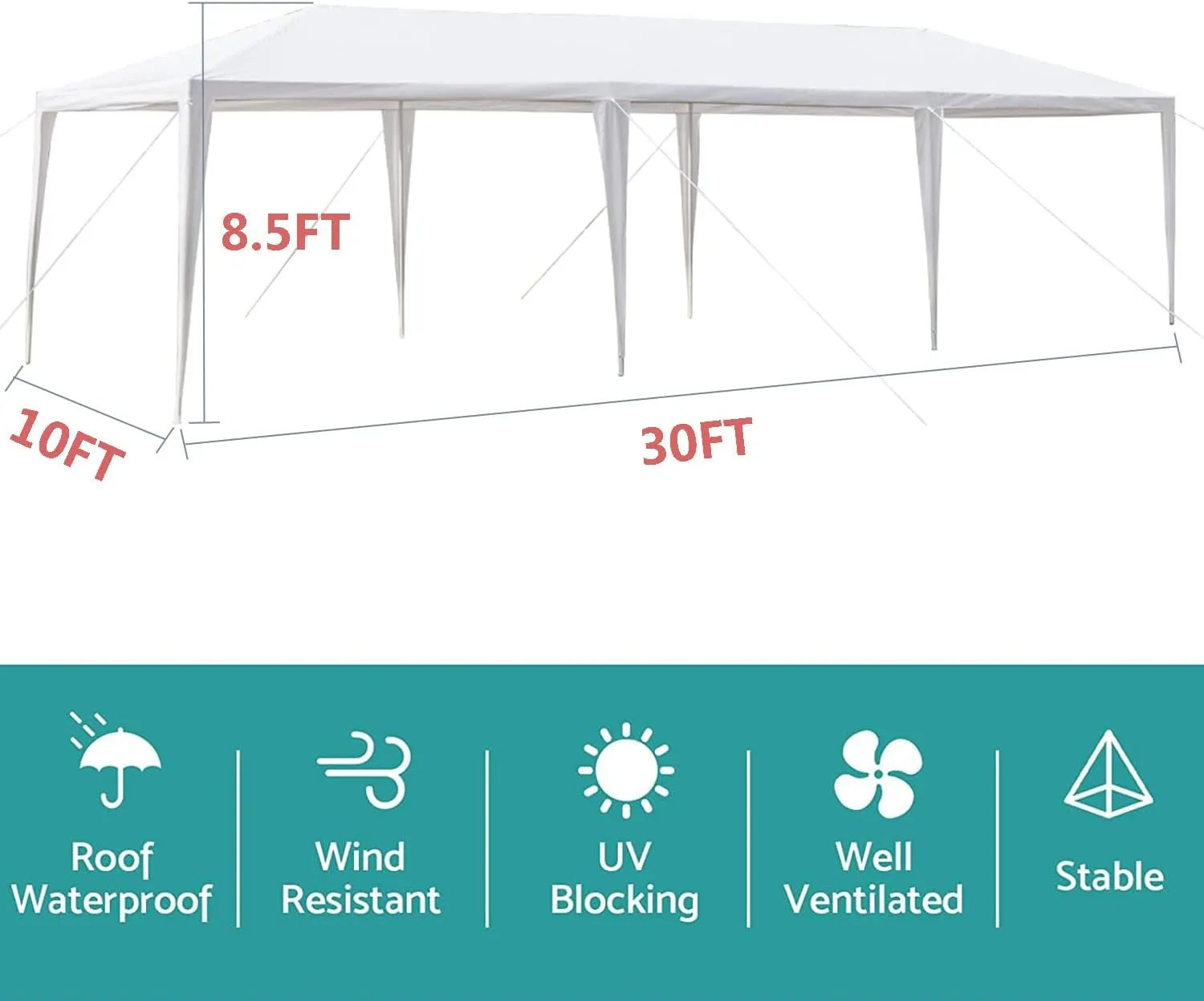 Outdoor Gazebo Canopy Wedding Party Tent Camping Shelter Commercial Instant Shelter Waterproof Tent with Removable Side Walls (10'x30' Without Sides)