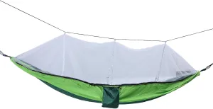Outdoor Hammock 661lb Load Bearing Lightweight Portable Hammock with Net, Safe Carabiners, Breathable Mesh, Tear Nylon for Courtyard Camping Picnic (Dark Green with Fruit Green (White Net))