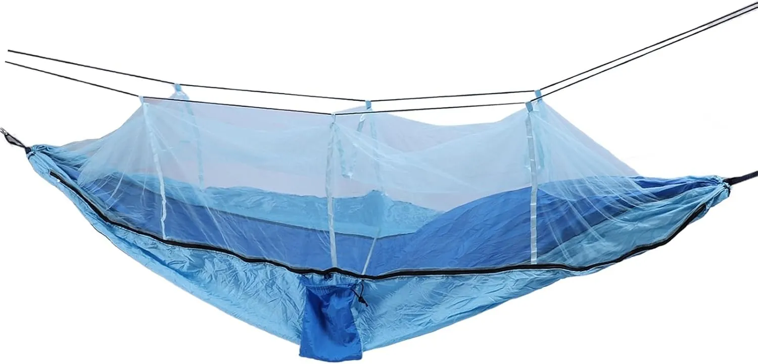 Outdoor Hammock 661lb Load Bearing Lightweight Portable Hammock with Net, Safe Carabiners, Breathable Mesh, Tear Nylon for Courtyard Camping Picnic (Royal Blue with Light Blue (Light Blue Net))
