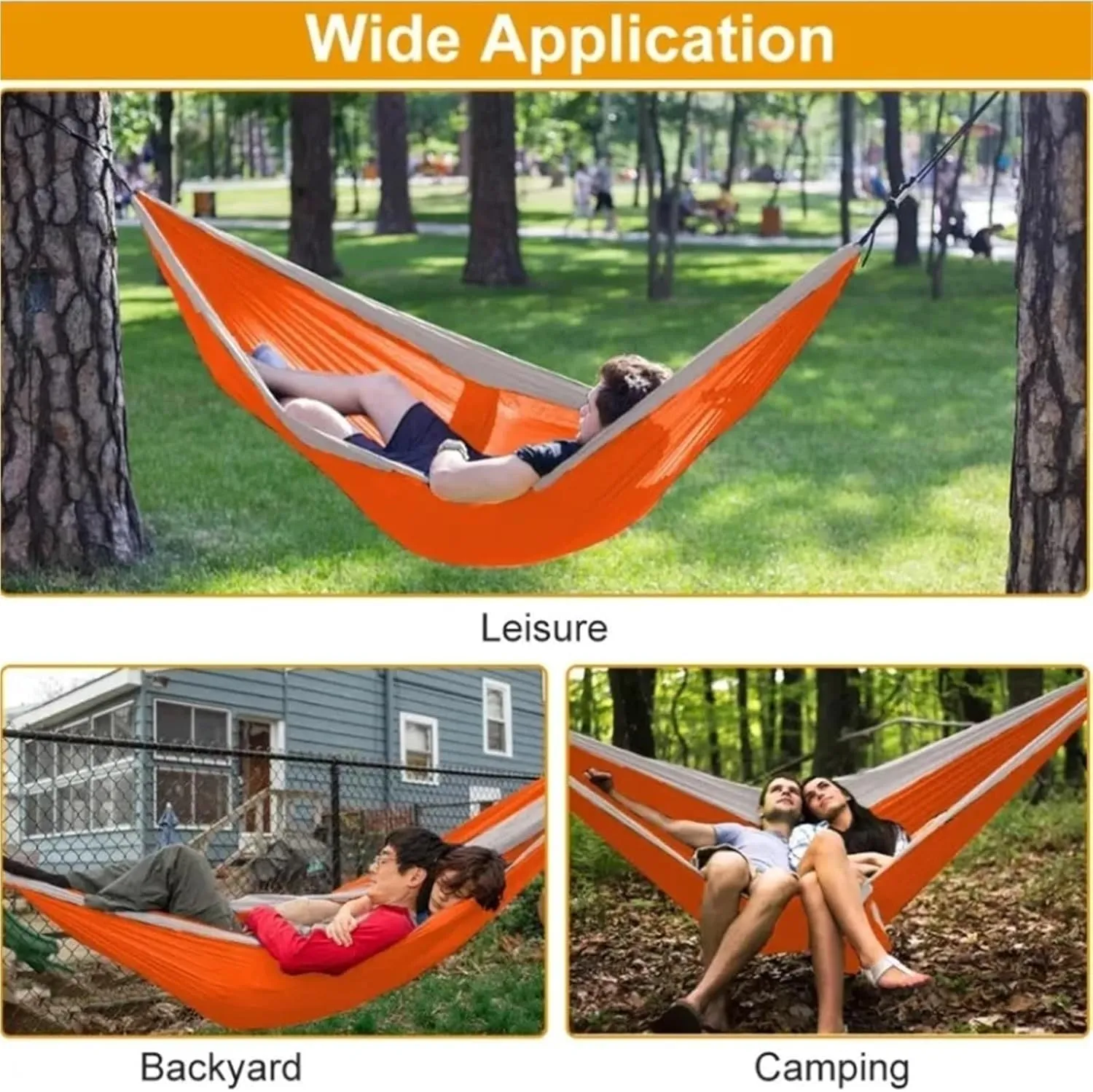 Outdoor Lightweight Double Nylon Camping Hammock with Hanging Straps Perfect for Backpacking Travel Beach Yard and Garden(Green)