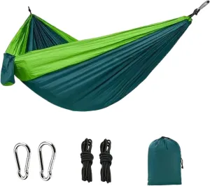 Outdoor Lightweight Double Nylon Camping Hammock with Hanging Straps Perfect for Backpacking Travel Beach Yard and Garden(Green)