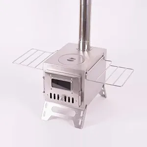 Outdoor Portable Wood Stove, Wood Burning Stove for Camping, Tent Heaters for Camping Includes Chimney Pipes ans View Glass, Ice Fishing Cookout Travel(Gray)