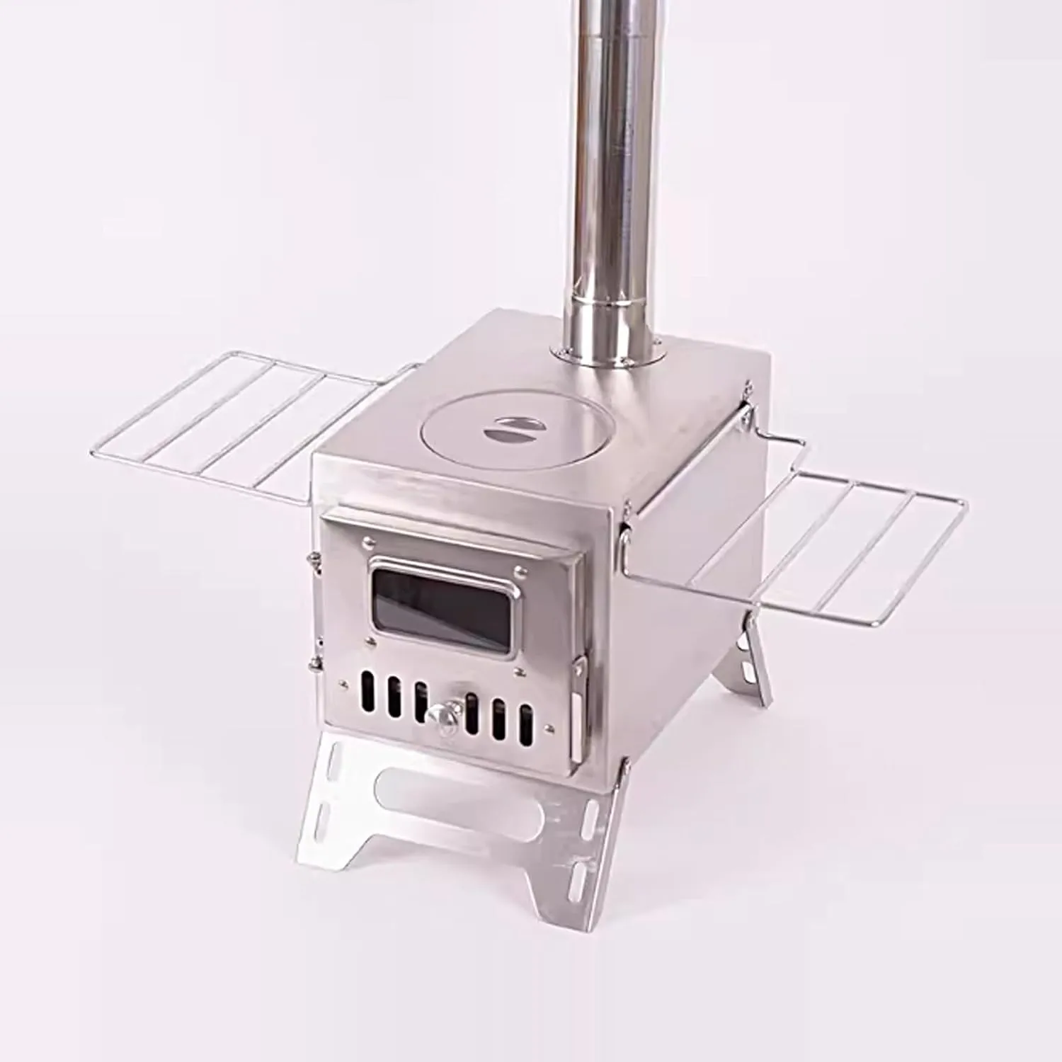 Outdoor Portable Wood Stove, Wood Burning Stove for Camping, Tent Heaters for Camping Includes Chimney Pipes ans View Glass, Ice Fishing Cookout Travel(Gray)
