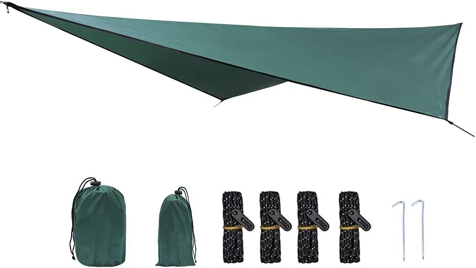 Outdoor Rhombic Waterproof Camping Ground Mat Tent Hammock Awning, 210T Polyester Fabric, Steel Perforated Annulus, Double Fabric Reinforced Corners, Includes Accessories