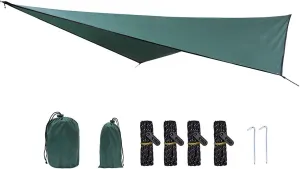 Outdoor Rhombic Waterproof Camping Ground Mat Tent Hammock Awning, 210T Polyester Fabric, Steel Perforated Annulus, Double Fabric Reinforced Corners, Includes Accessories