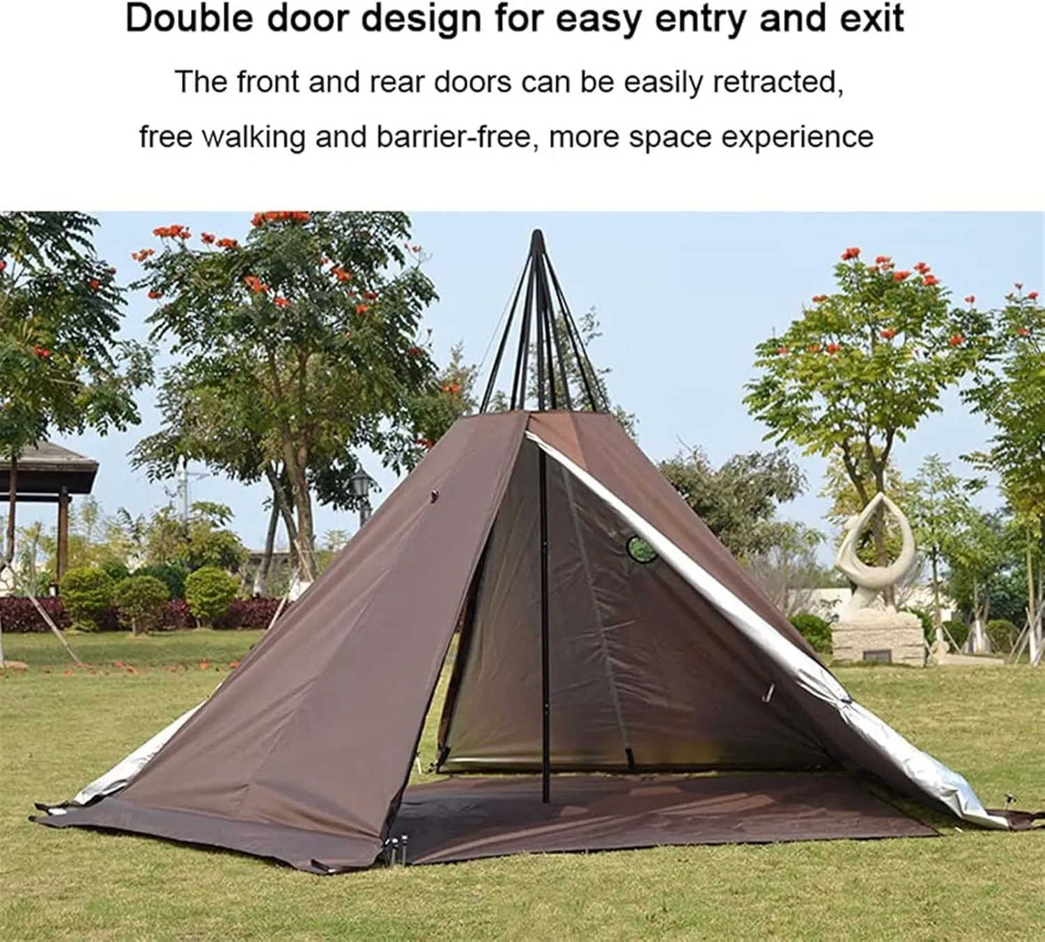 Outdoor Tents Teepee with Stove Hole Waterproof Family Pyramid Tent Camping Backpacking Hiking Mountaineering Heated Shelter (Color : Green, Size : 340X240CM) (Brown 430X260CM)
