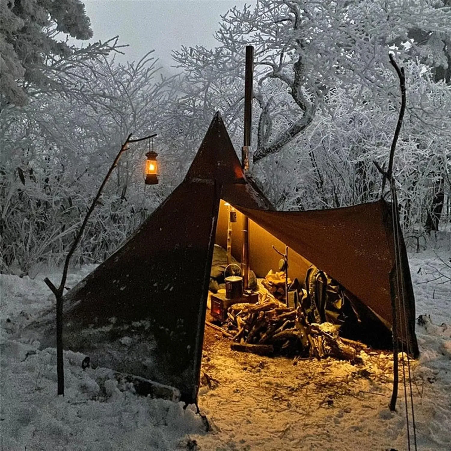 Outdoor Tents Teepee with Stove Hole Waterproof Family Pyramid Tent Camping Backpacking Hiking Mountaineering Heated Shelter (Color : Green, Size : 340X240CM) (Brown 430X260CM)