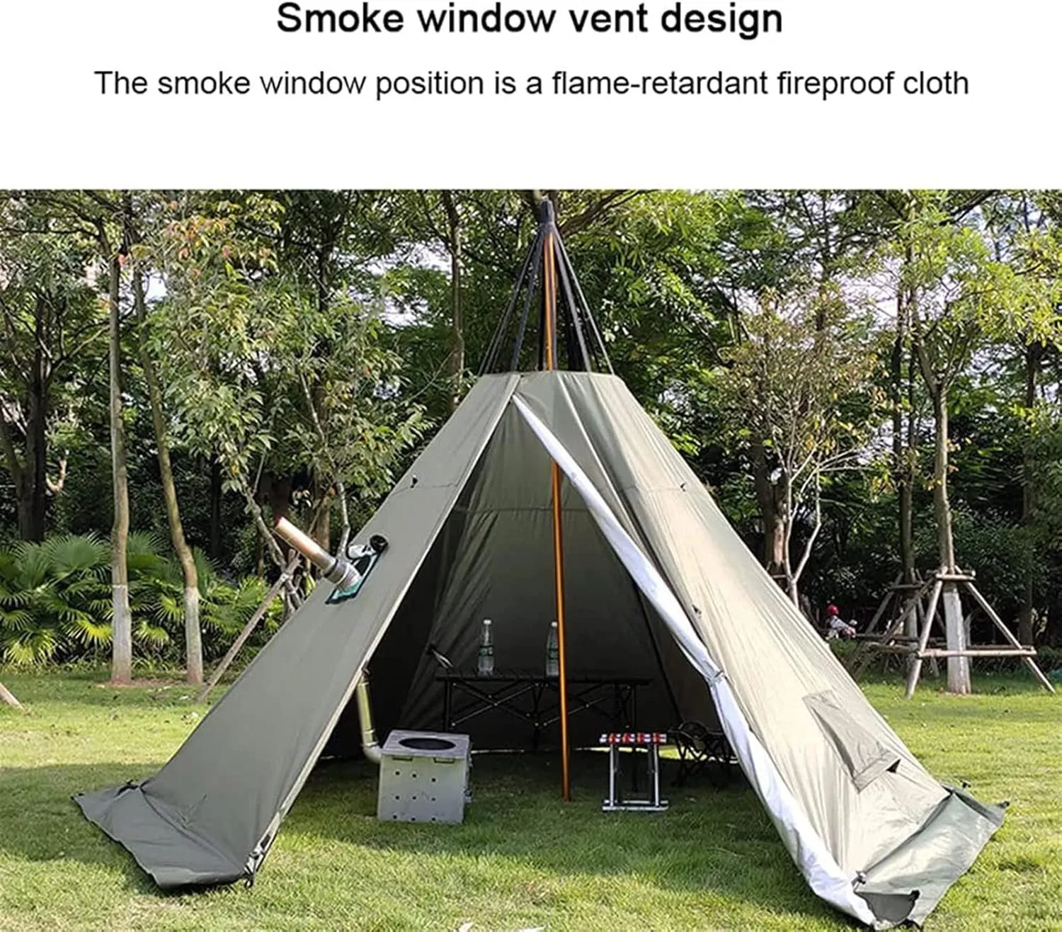 Outdoor Tents Teepee with Stove Hole Waterproof Family Pyramid Tent Camping Backpacking Hiking Mountaineering Heated Shelter (Color : Green, Size : 340X240CM) (Brown 430X260CM)