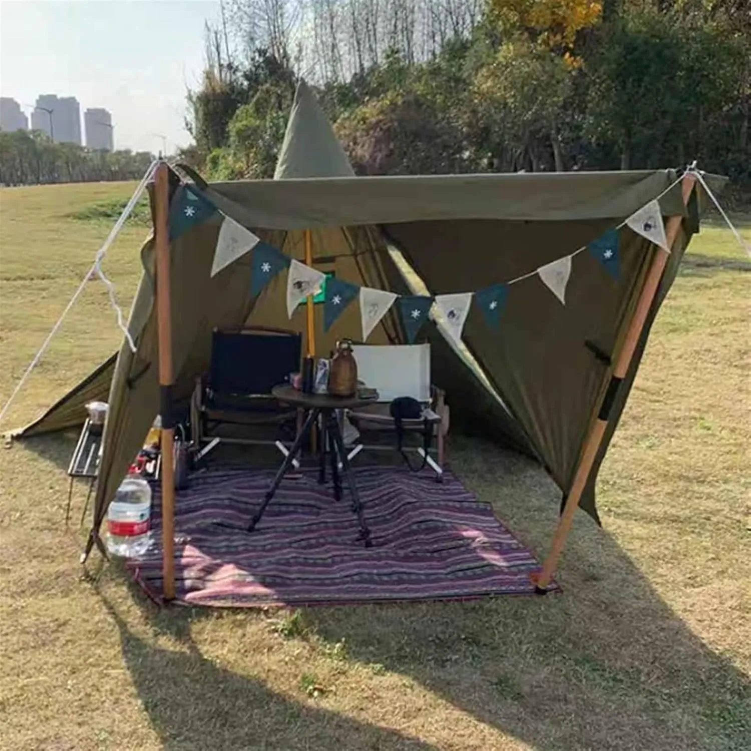 Outdoor Tents Teepee with Stove Hole Waterproof Family Pyramid Tent Camping Backpacking Hiking Mountaineering Heated Shelter (Color : Green, Size : 340X240CM) (Brown 430X260CM)
