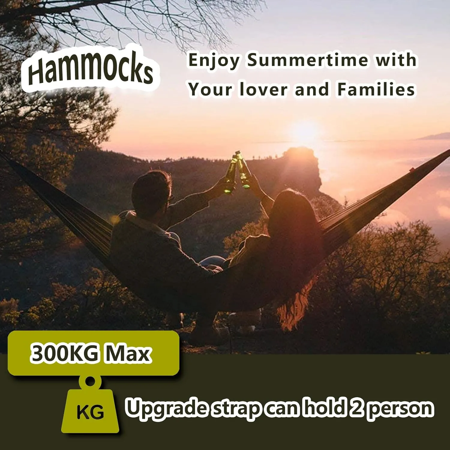 Outdoor Travel Hammock, Portable Camping Hammock, Double Hammock 200kg Load Capacity for Camping Hiking Backpacking,Army Green