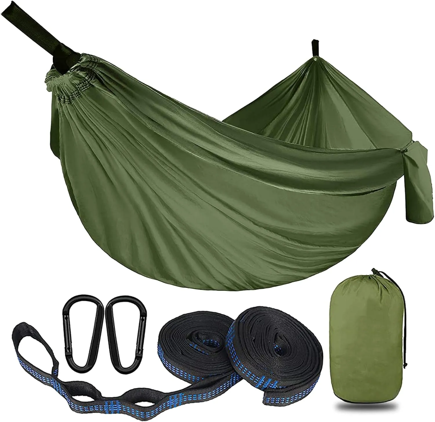 Outdoor Travel Hammock, Portable Camping Hammock, Double Hammock 200kg Load Capacity for Camping Hiking Backpacking,Army Green