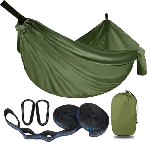 Outdoor Travel Hammock, Portable Camping Hammock, Double Hammock 200kg Load Capacity for Camping Hiking Backpacking,Army Green