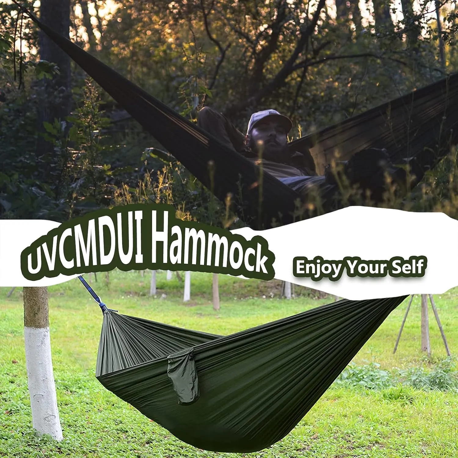 Outdoor Travel Hammock, Portable Camping Hammock, Double Hammock 200kg Load Capacity for Camping Hiking Backpacking,Army Green