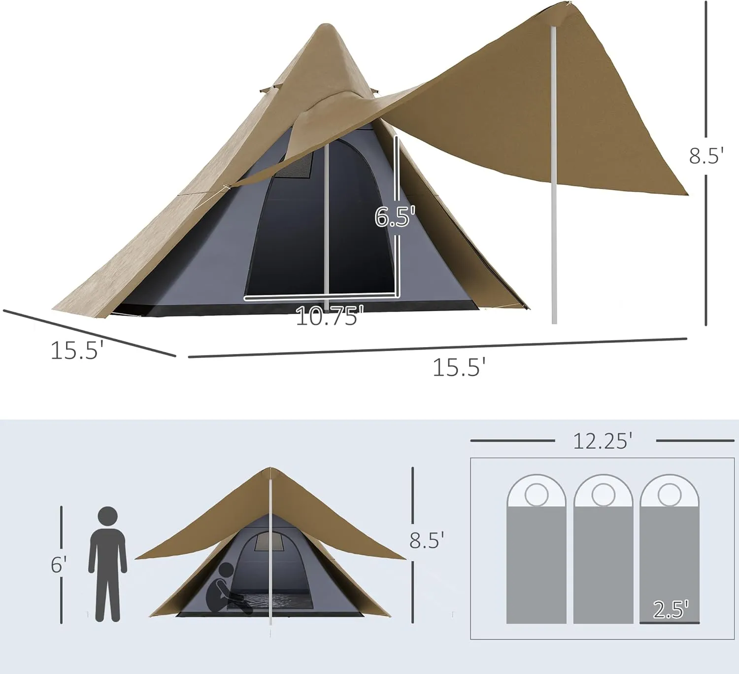 Outsunny Tents Camping Teepee Tent