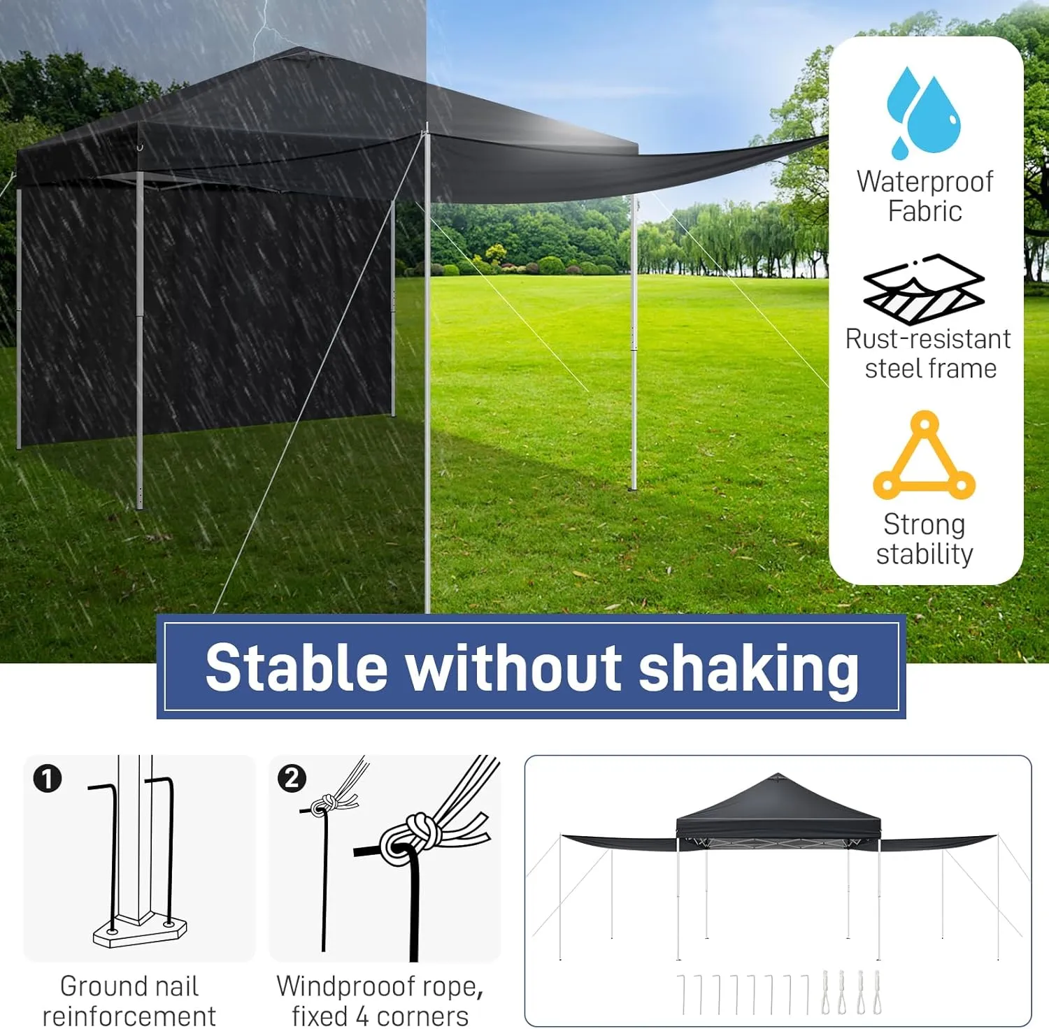 Outvita 10x10ft Ez Pop Up Canopy, Portable Instant Canopy Tent with 2pcs SideWalls and 4pcs Camping Upright Poles for Outdoor Events, Party, Wedding, Birthday,Graduation Gray