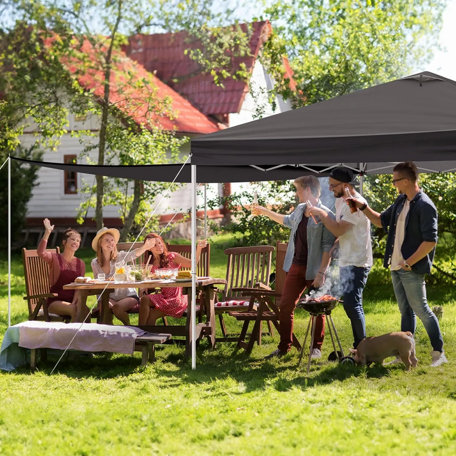 Outvita 10x10ft Ez Pop Up Canopy, Portable Instant Canopy Tent with 2pcs SideWalls and 4pcs Camping Upright Poles for Outdoor Events, Party, Wedding, Birthday,Graduation Gray